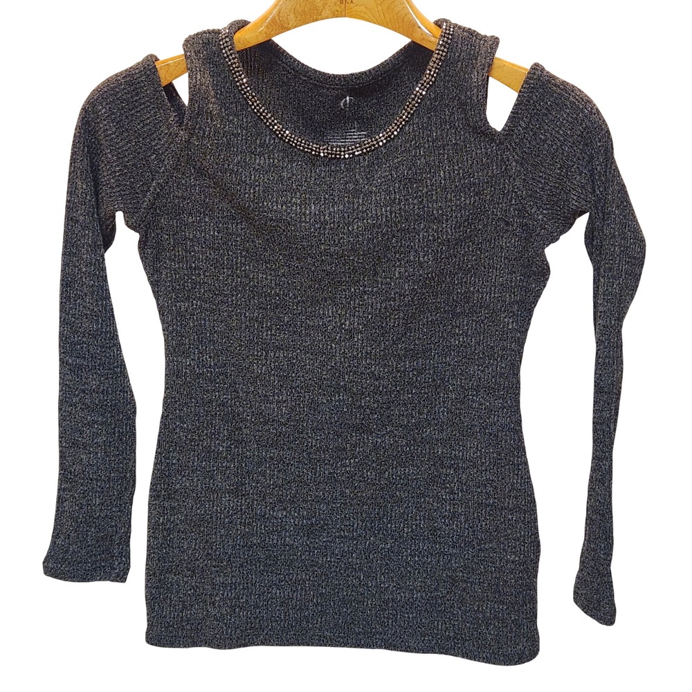 Juicy Couture Women's‎ Small Cold Shoulder Sweater Black Sparkle Rhinestone Neck